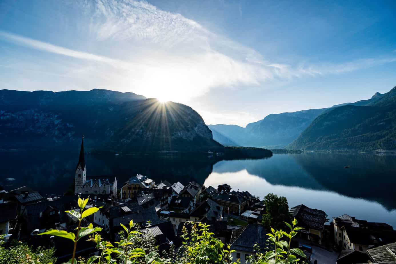 Hallstatt Sehenswürdigkeiten – 24h im schönen Salzkammergut 4 Hallstatt von oben im ersten Sonnenlicht